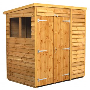 Power 6x4 Pent Garden Shed Overlap - Double Door